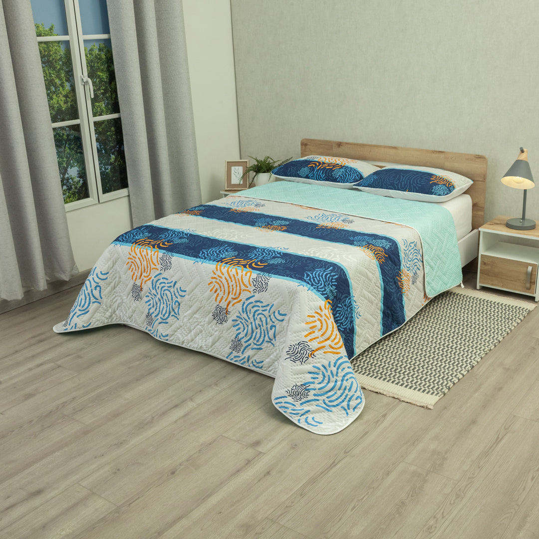 Cubrelecho Doble Faz Termosellado Vector Fresh Aguamarina
