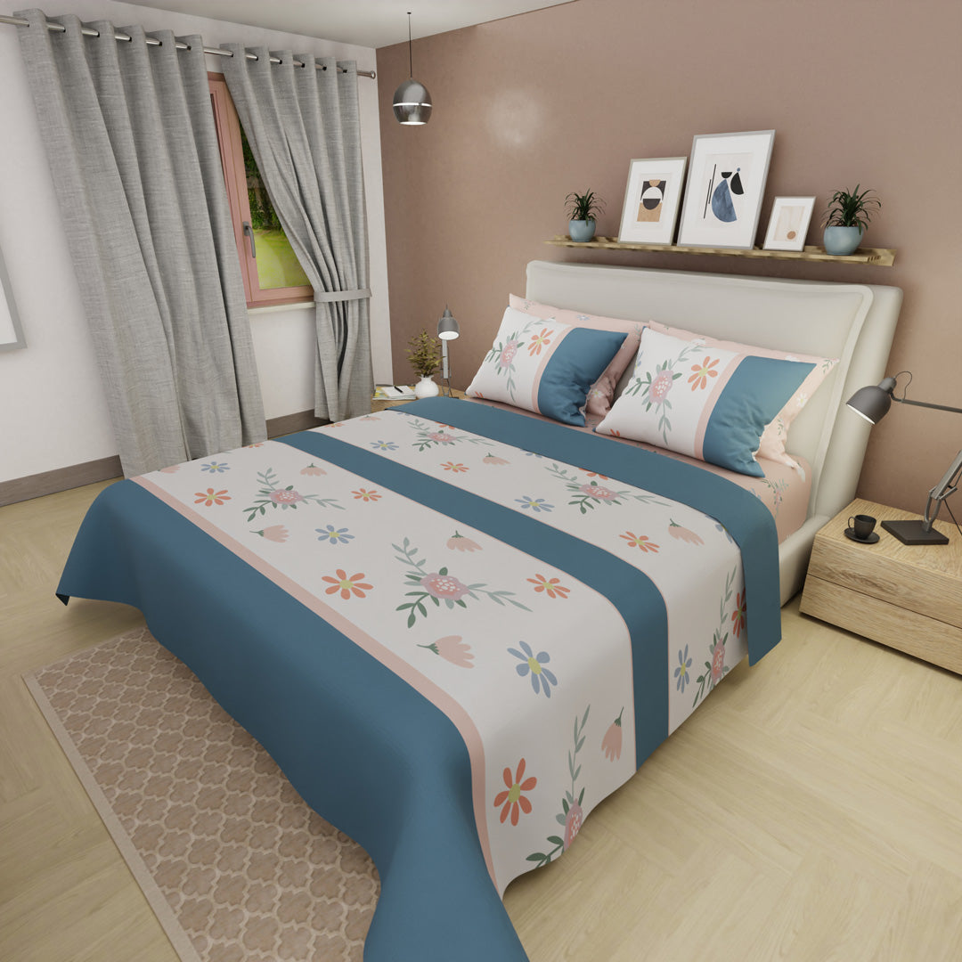 Juego De Sabanas Style 4 Fundas Jardín Azul