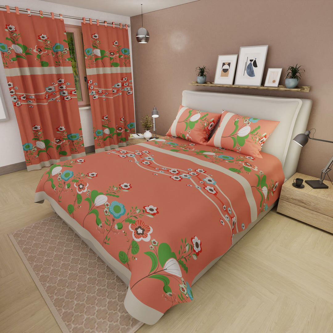 Juego De Sábanas Microfibra Suavizada Floralia Coral