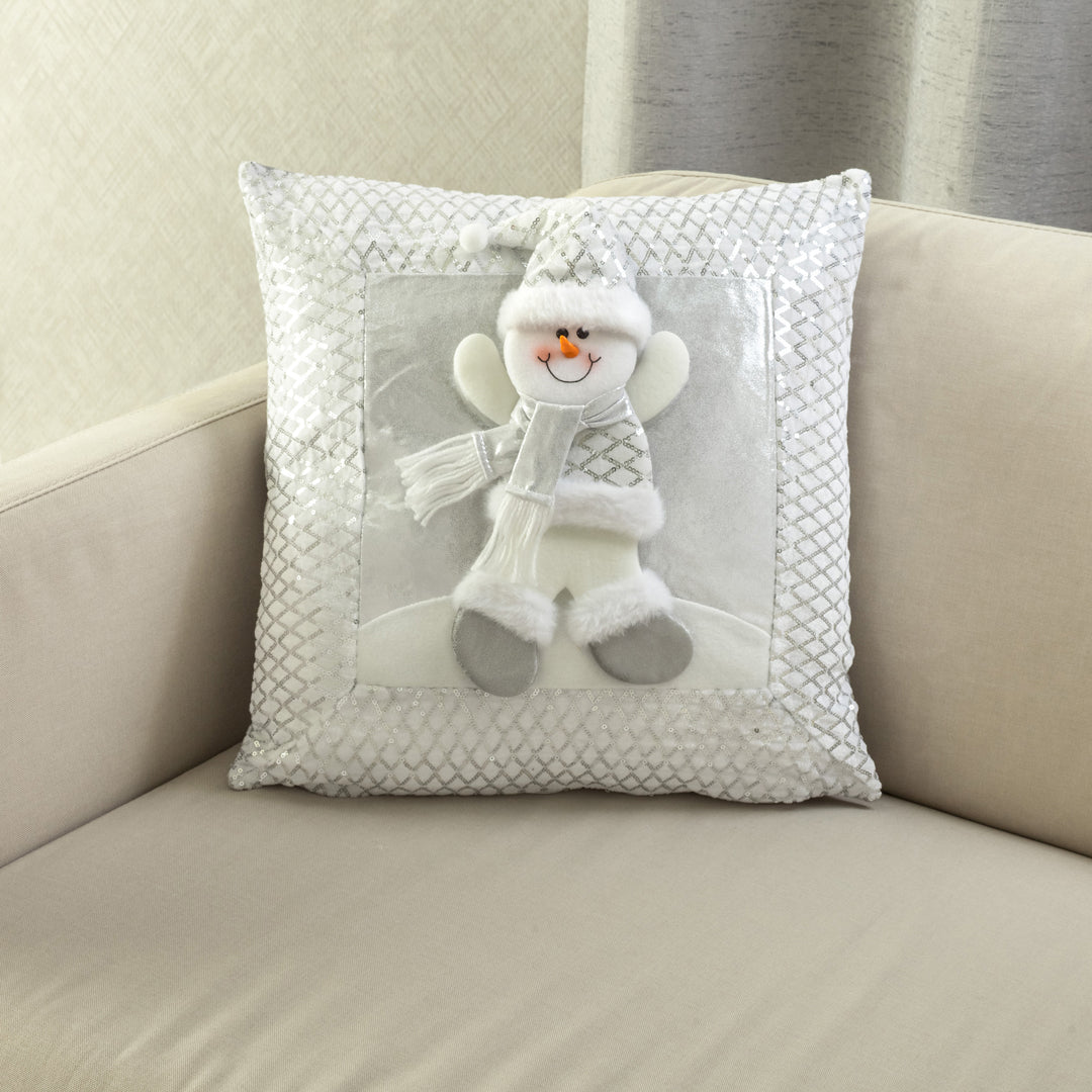 Forro Cojín Decorativo Navidad Con Aplique Copito De Plata