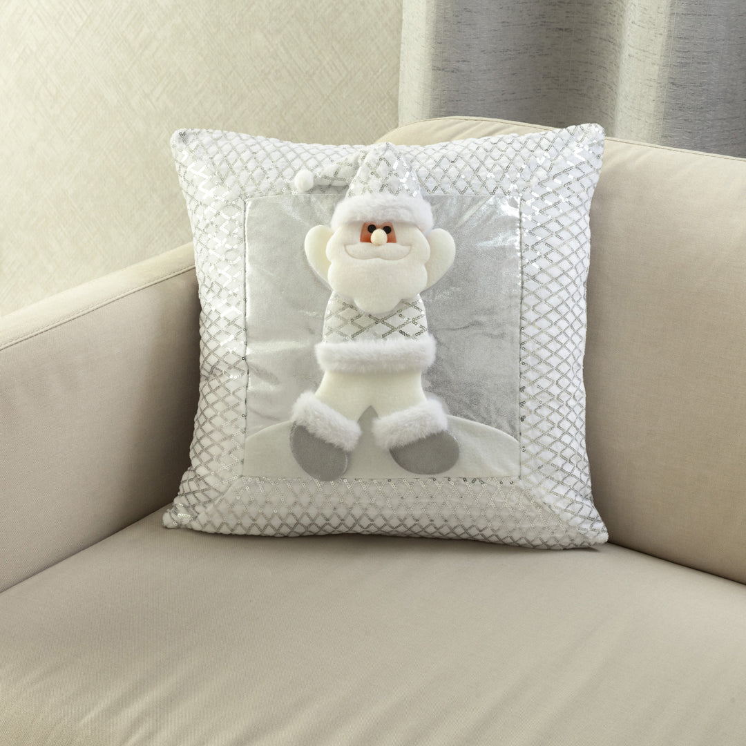 Forro Cojín Decorativo Navidad Con Aplique Santa Silver
