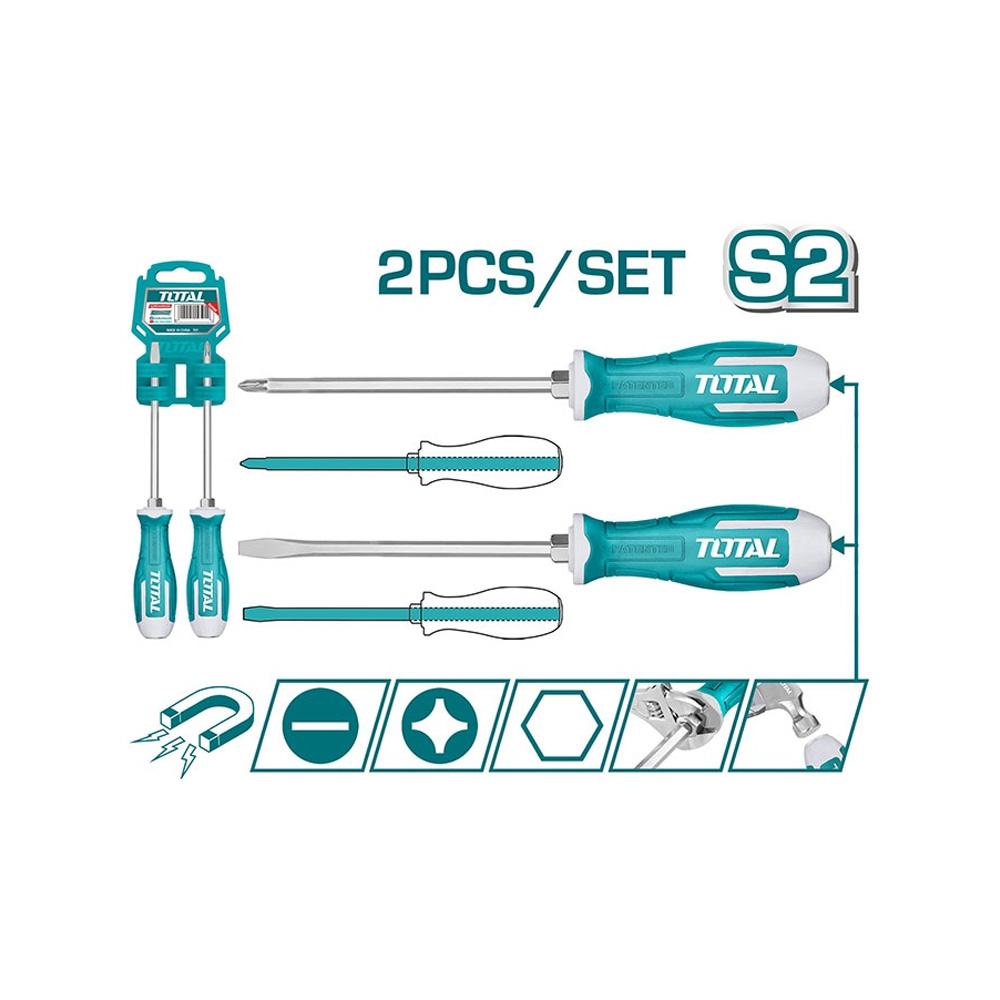 Juego Destornilladores X 2Pzs Industrial Punta Inmantada Total Thgss2206