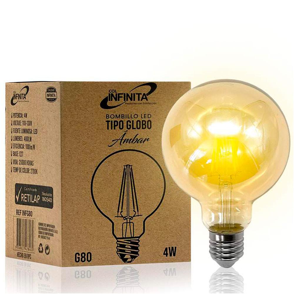 Bombillo Led Vintage Tglobo Ambar 4W 80Mm Infg80