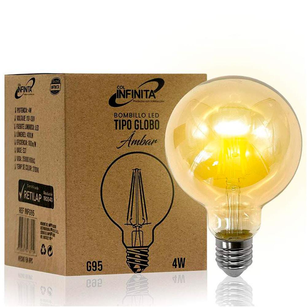 Bombillo Led Vintage Tglobo Ambar 4W 95Mm Infg95