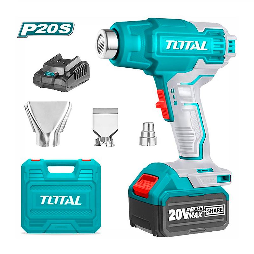 Pistola Calor Inalambrica  20V Incluye 3 Boquillas 1 Bateria 40Ah Y 1  Cargador Industrial Total Utbli20025