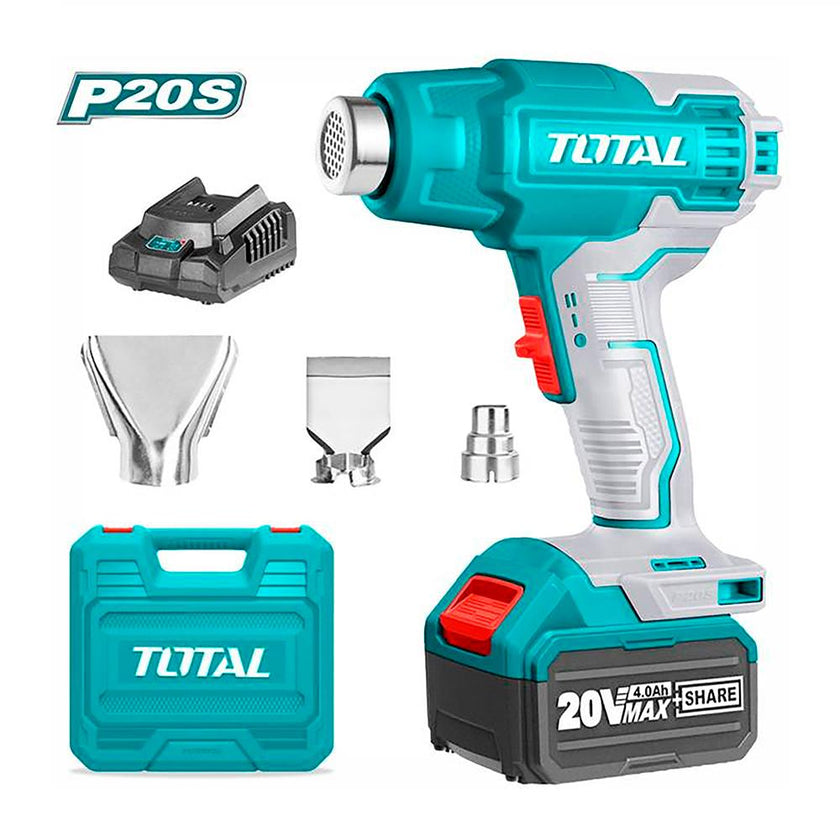 Pistola Calor Inalambrica  20V Incluye 3 Boquillas 1 Bateria 40Ah Y 1  Cargador Industrial Total Utbli20025