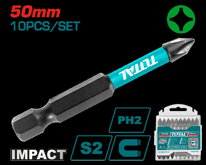 Puntas Taladro Inmantadas De Impacto  50Mm X 10 Pzs Industrial Total Tacim16Ph223