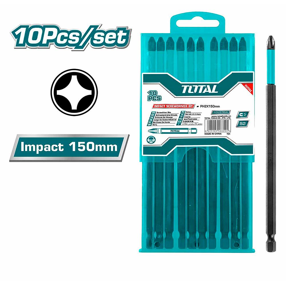 Puntas Taladro Inmantadas Para Destornillador De Impacto  X 10 Pzs 150Mm Industrial Total Tacim16Ph263