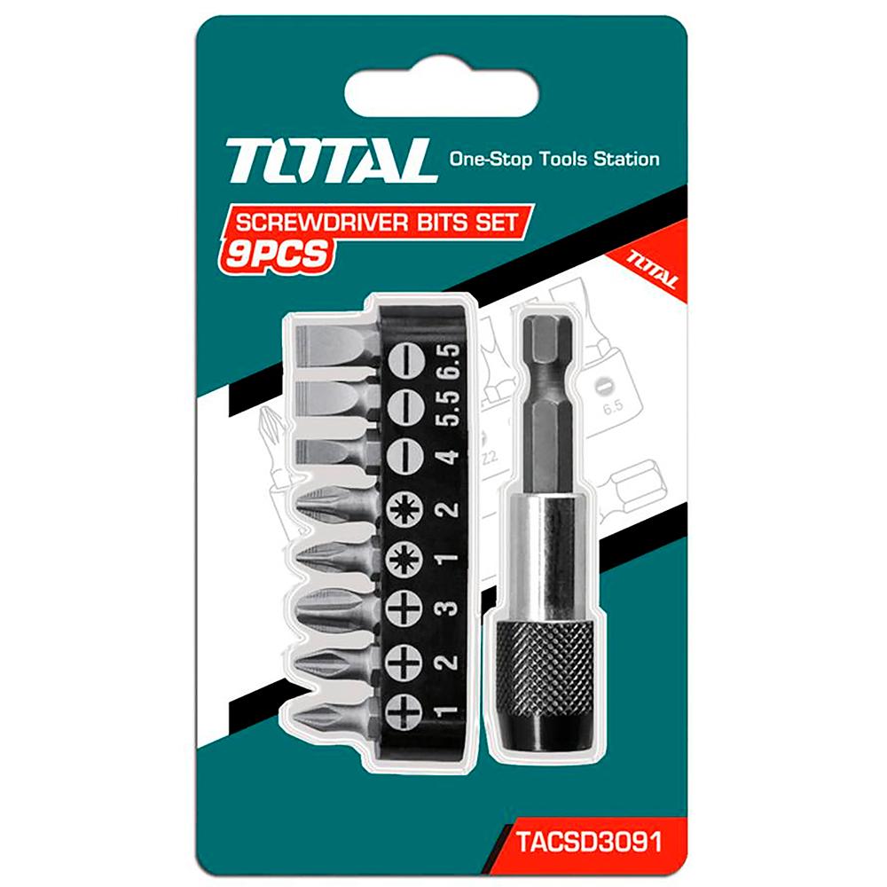 Juego De Puntas Destornillador Imantadas X9Pcs  Con Adaptador Total Tacsd3091