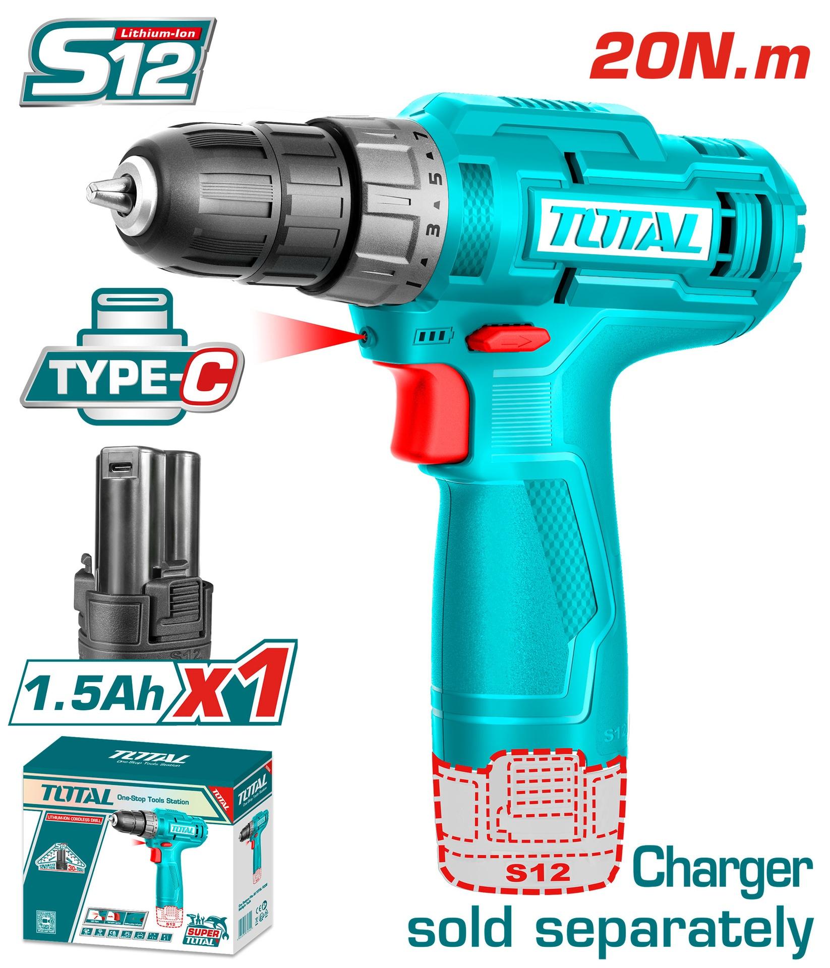 Taladro Inalambrico 38 10Mm 12V Total Incluye 1 Bateria De 15Ah No Incluye Cargadortdli12428