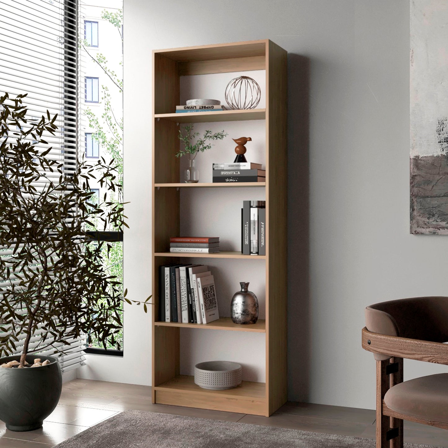 Estante Home E1 4 Espacios Fresno Rta Europeo + Blanco 180X62X29 Zf