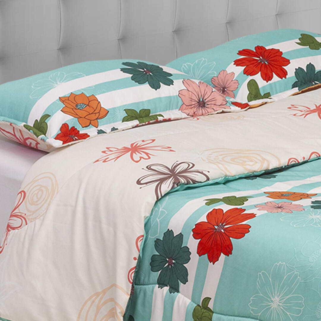 Cubrelecho Semiacolchado Doble Renacer Floral  Ultra Suave