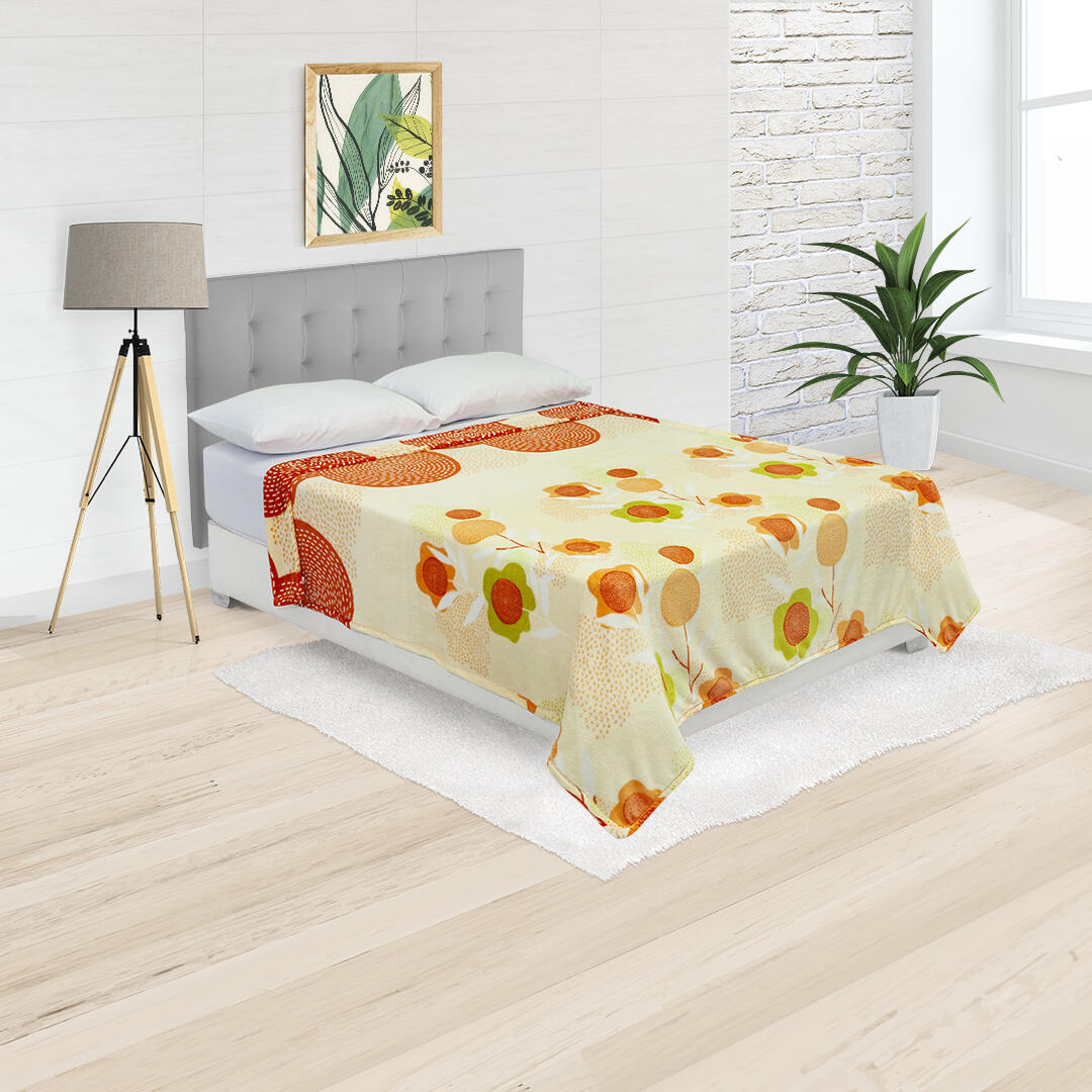 Cobija Piel De Durazno Amarillo Flores Y Circulos Naranja Suave