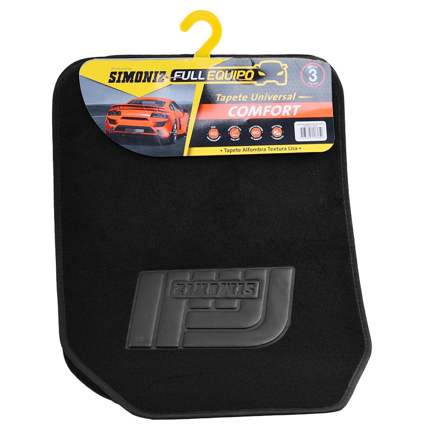 Tapete Auto Juego 3 Piezas Grande Alfombra Negra Lisa Simoniz 105447