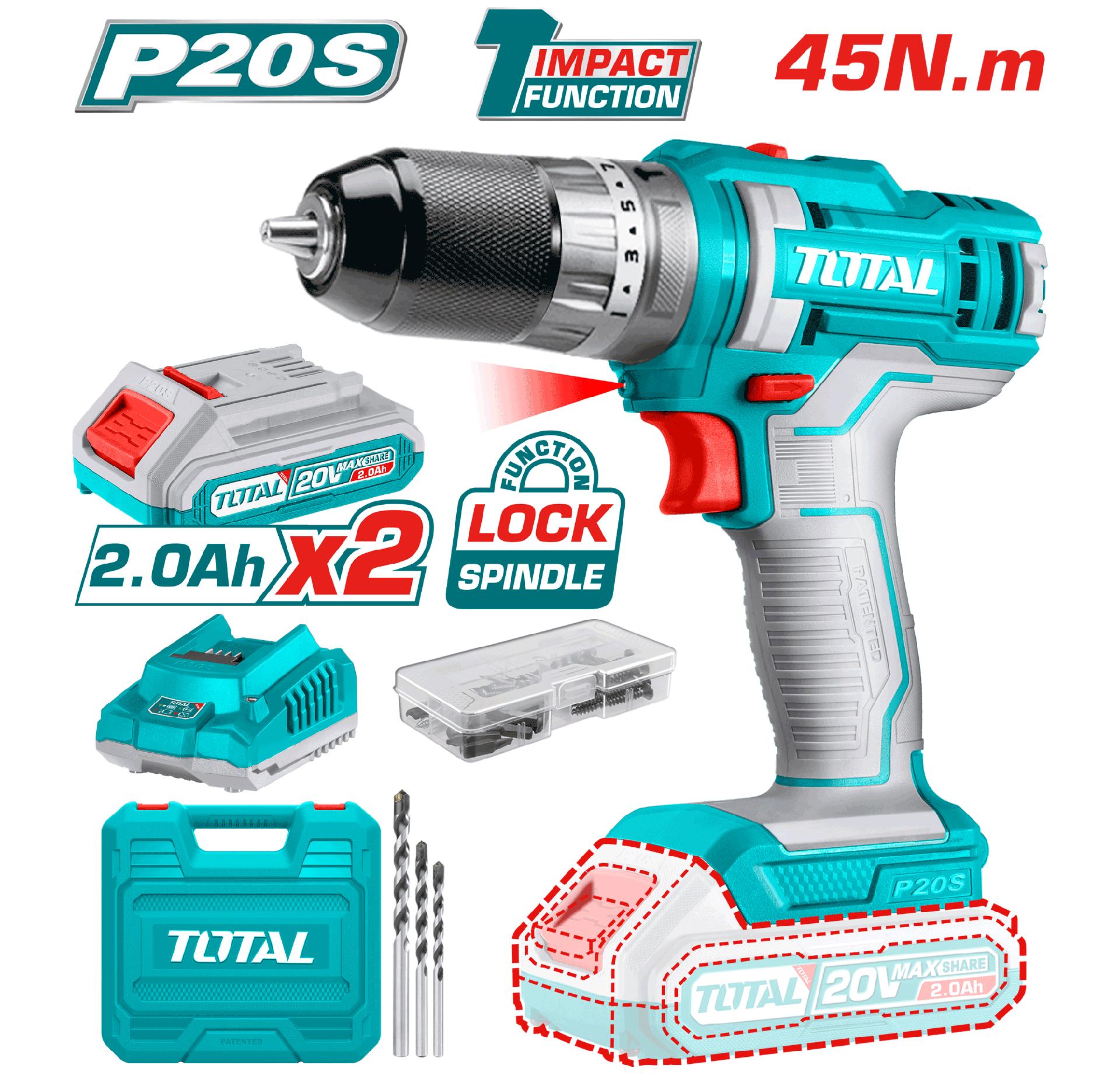 Taladro Inalambrico 13238 20V Incluye 2 Bateria 20Ah 1Cargador Y 50 Accesorios Caja Plastica Industrial Totalutidli201452