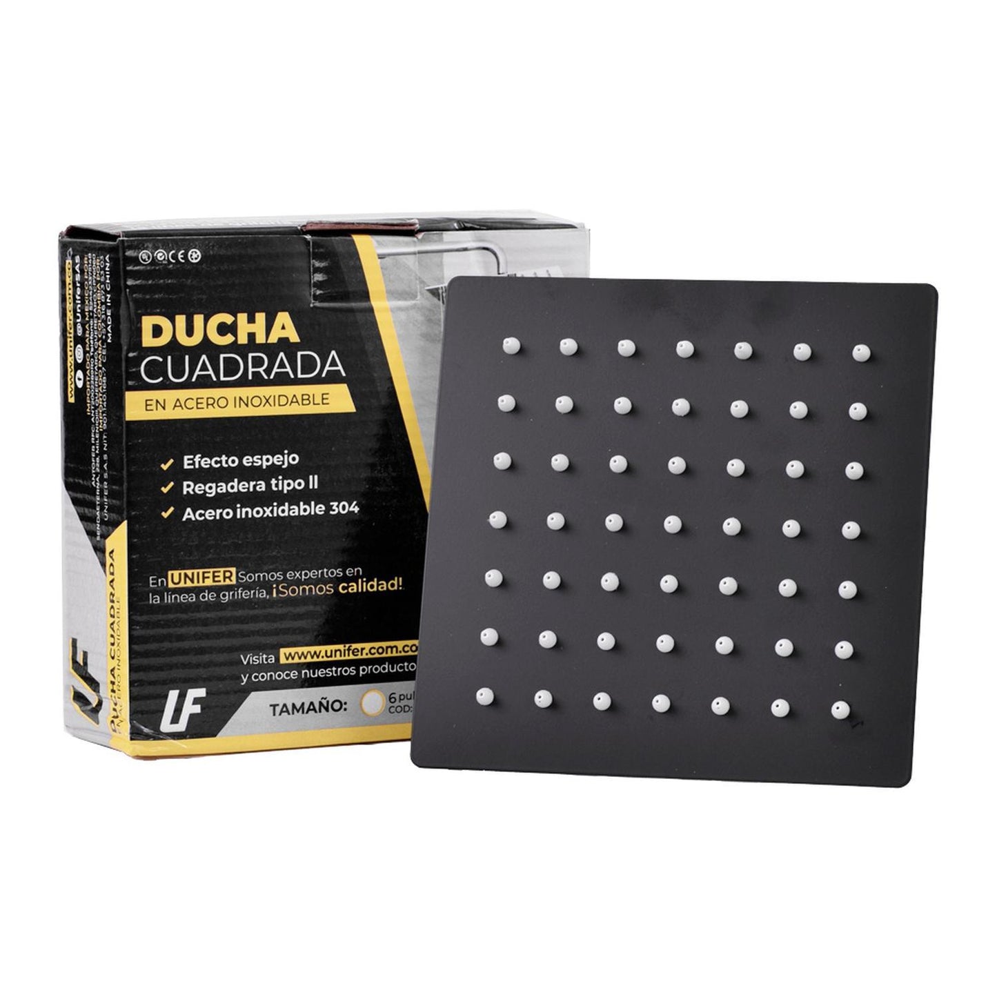 Ducha Cuadrada De 6  Con Extension 30 Cms Negra 1620222