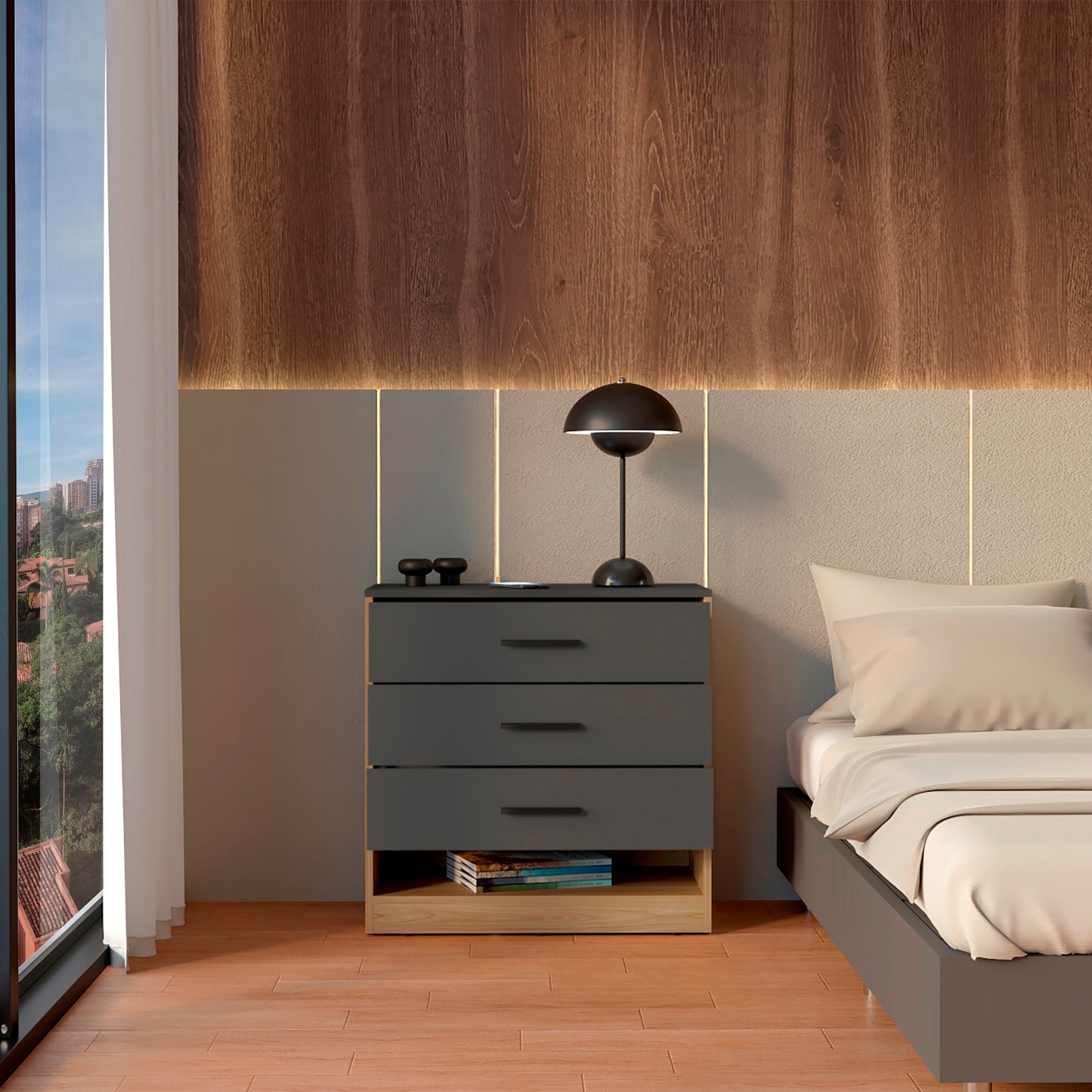 Comoda Girona  70X70X40,3 Rta Plomo + Fresno Europeo