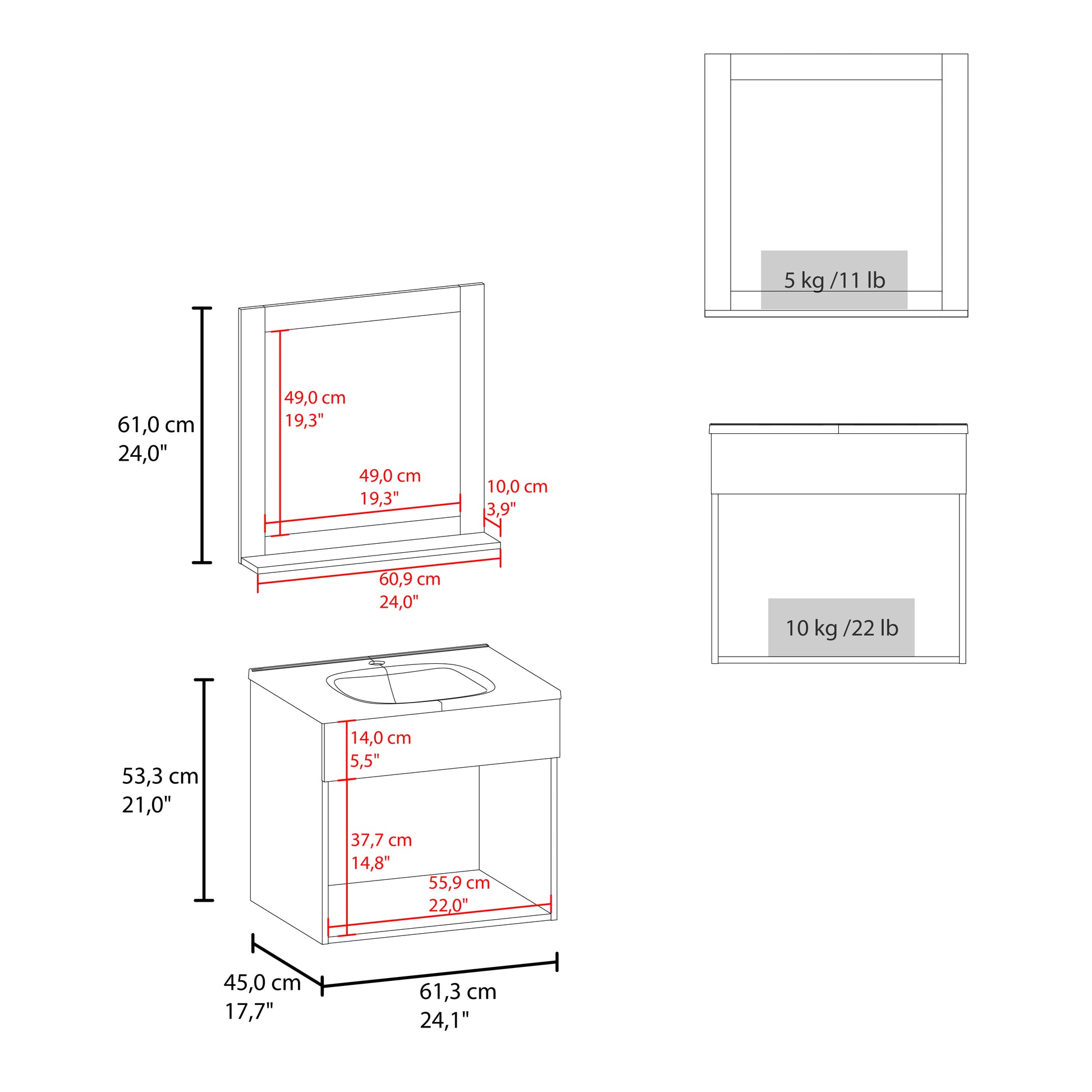 Set Mueble De Baño Blake + Espejo 53X61X45 Rta Wengue Zf