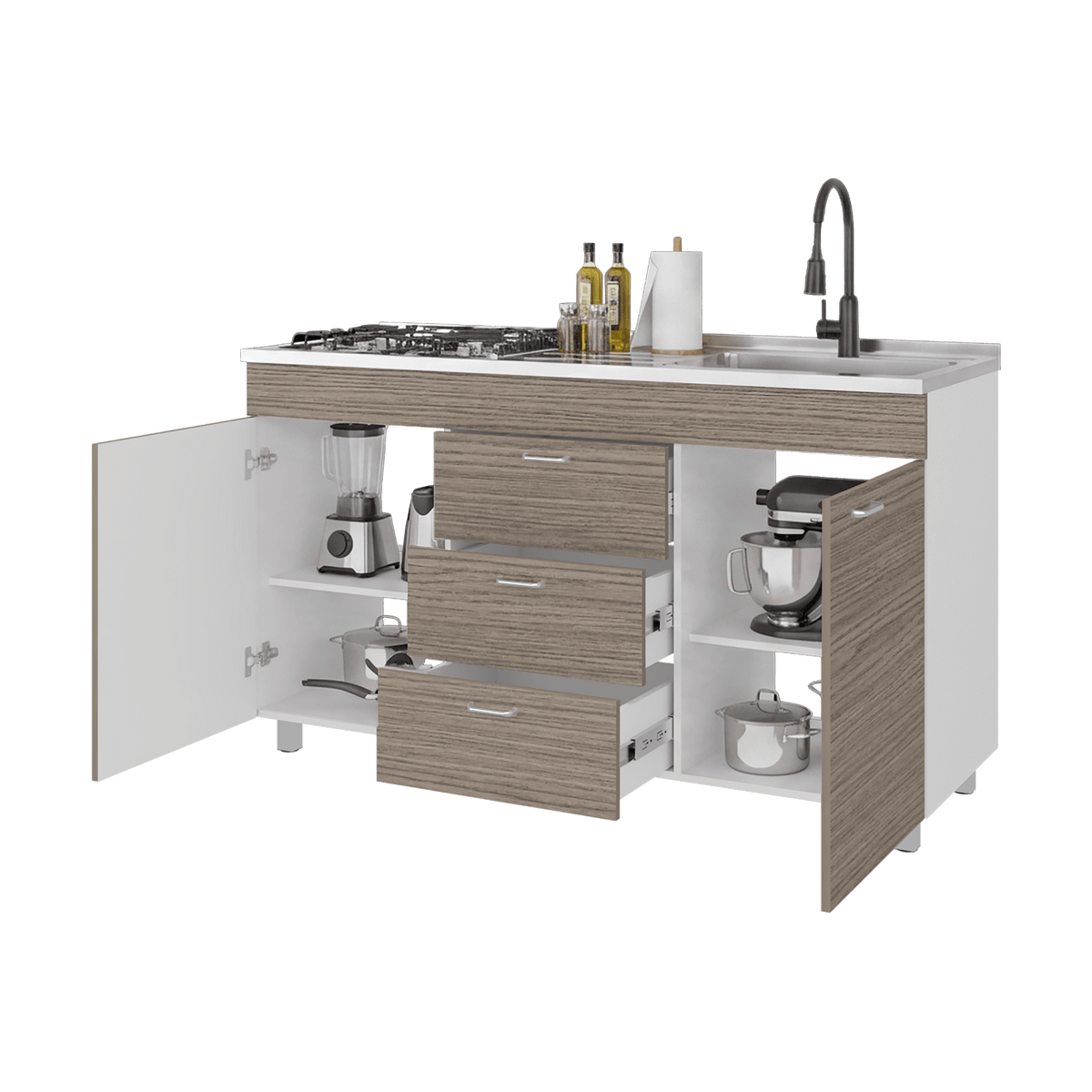 Mueble Inferior De Cocina Der Lumina 84X150X52 Rta Blanco Positano