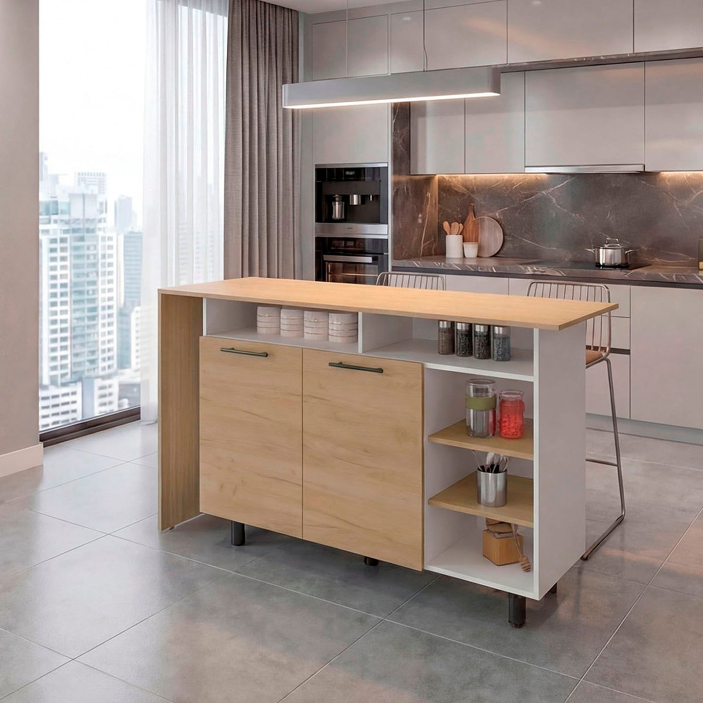 Isla De Cocina Corcega 89X150X52 Rta Fresno Blanco Zf