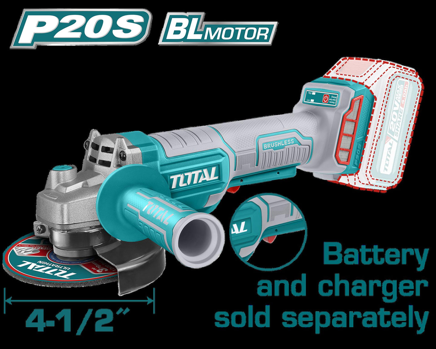 Pulidora Inalambrica 4 12 Super Select 20V Bateria Y Cargador No Incluido Total Utagli211156