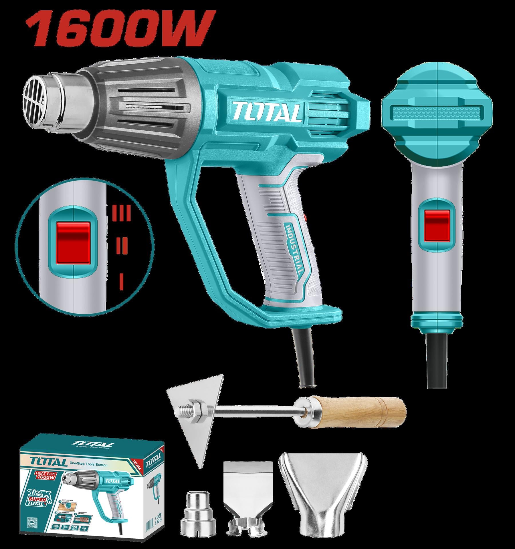 Pistola Calor 1600W  Incluye 3 Boquillas Y 1 Rascador  Industrial Total Utb16078