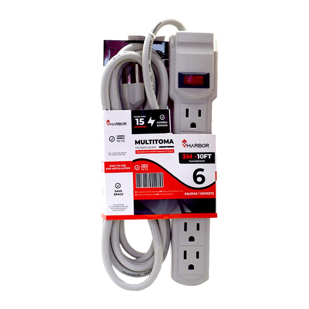 Toma Multiple  X 6  Cable De 3Mts Vharbors253M