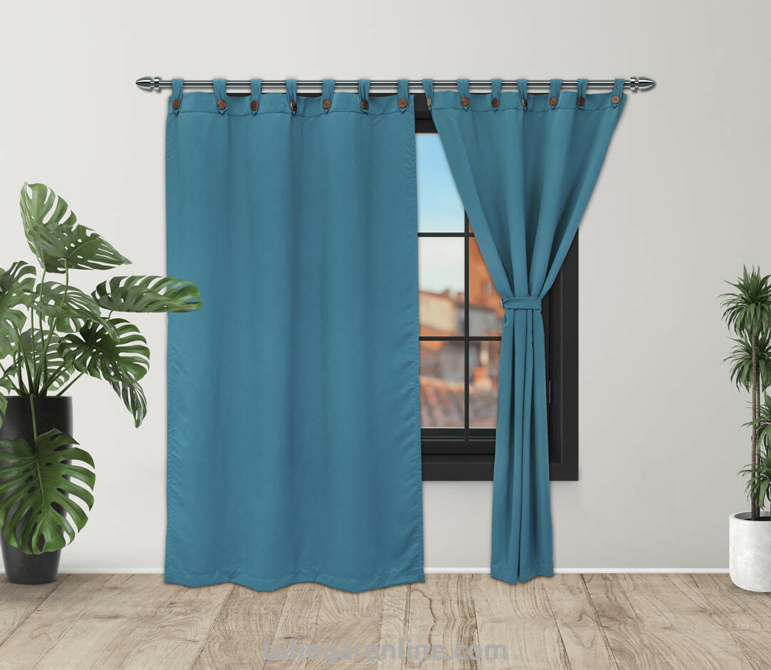 Cortina Black Out Anti-Luz Boton Roller Azul Estilizadas