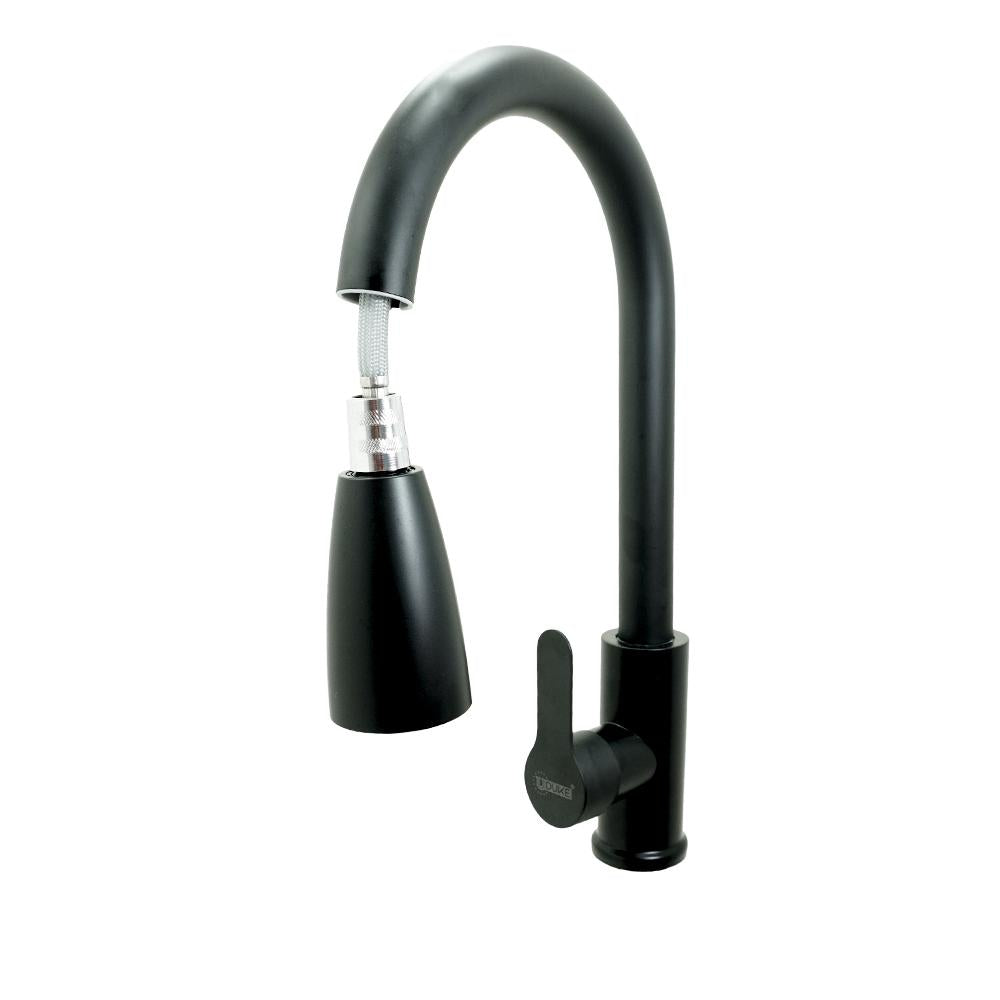 Llave Lavaplatos Cabeza Extraible Monocontrol  Acero Inoxidable Redonda Negra Udukeht2038