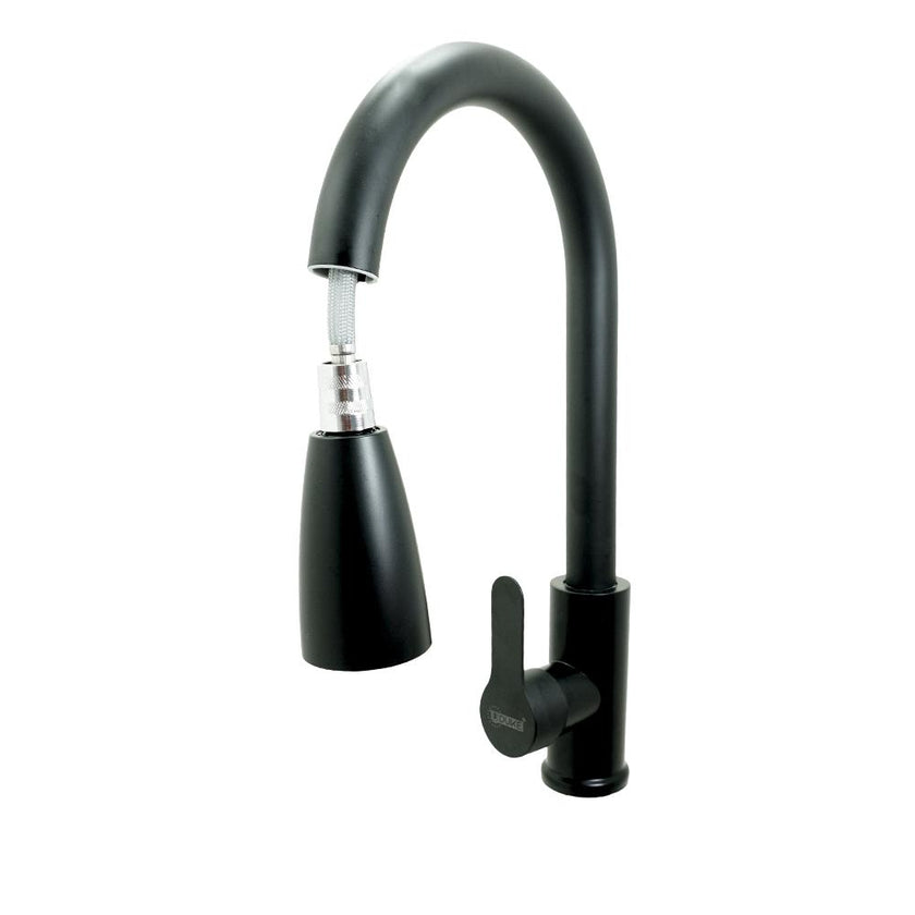 Llave Lavaplatos Cabeza Extraible Monocontrol  Acero Inoxidable Redonda Negra Udukeht2038