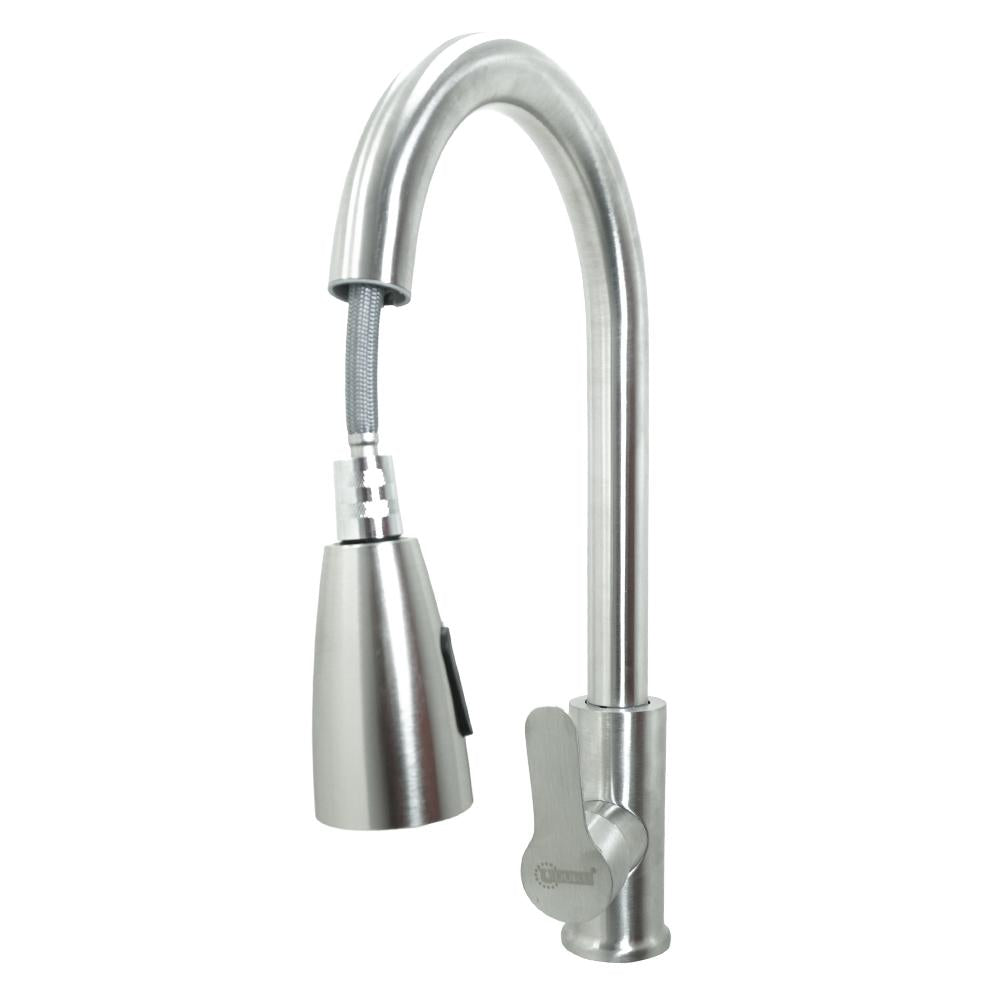 Llave Lavaplatos Cabeza Extraible Monocontrol  Acero Inoxidable Redonda Satinada Uduke Ht2039