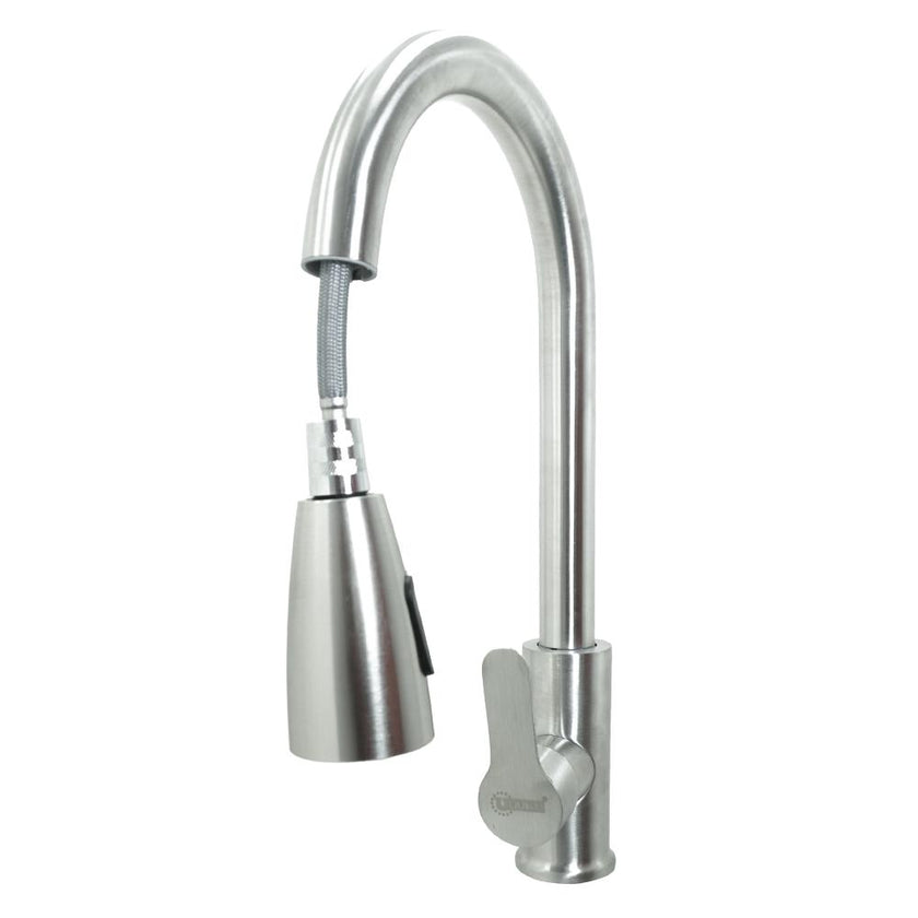Llave Lavaplatos Cabeza Extraible Monocontrol  Acero Inoxidable Redonda Satinada Uduke Ht2039