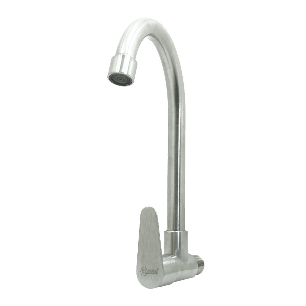 Llave Lavaplastos Cuello Ganso Pared Aleta Acero Inoxidable  Satinada Uduke
Ht2044