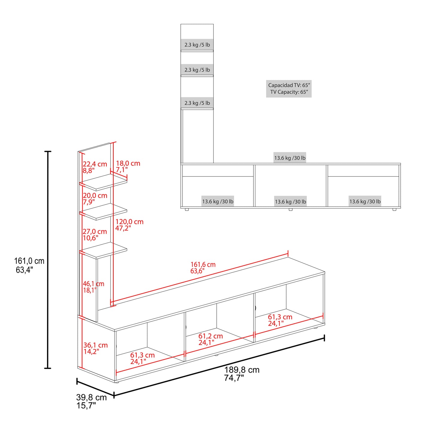 Centro De Entretenimiento 65" Canarias 161X190X40 Positano Wengue Zf