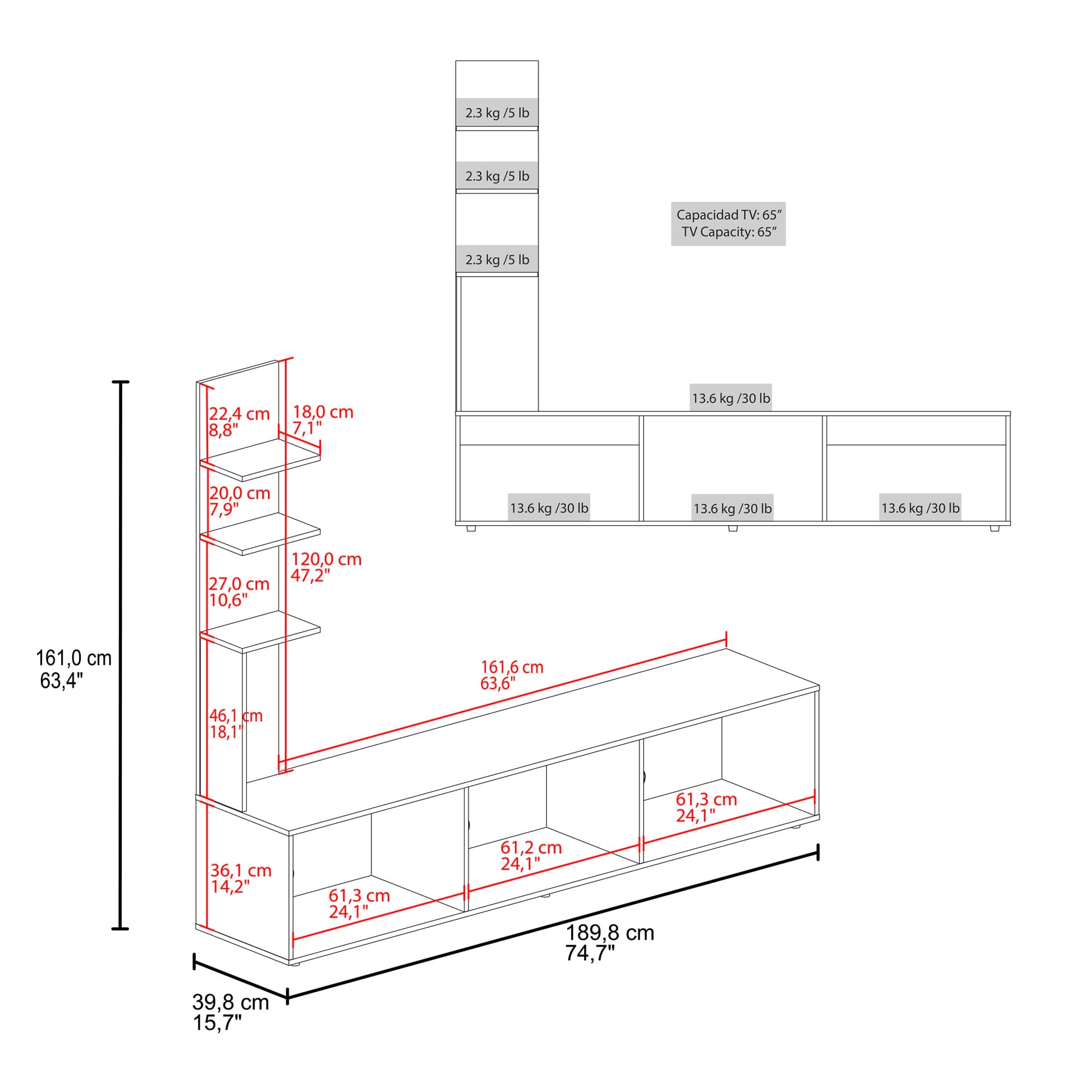 Centro De Entretenimiento 65" Canarias 161X190X40 Positano Wengue Zf