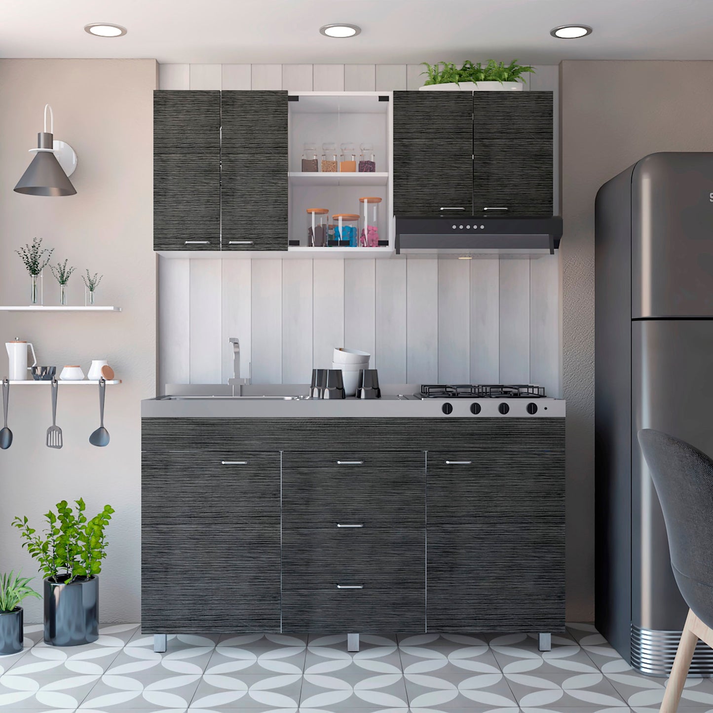 Cocina 150 Lumina Izq 60X150X31 Rta Blanco Roble Gris