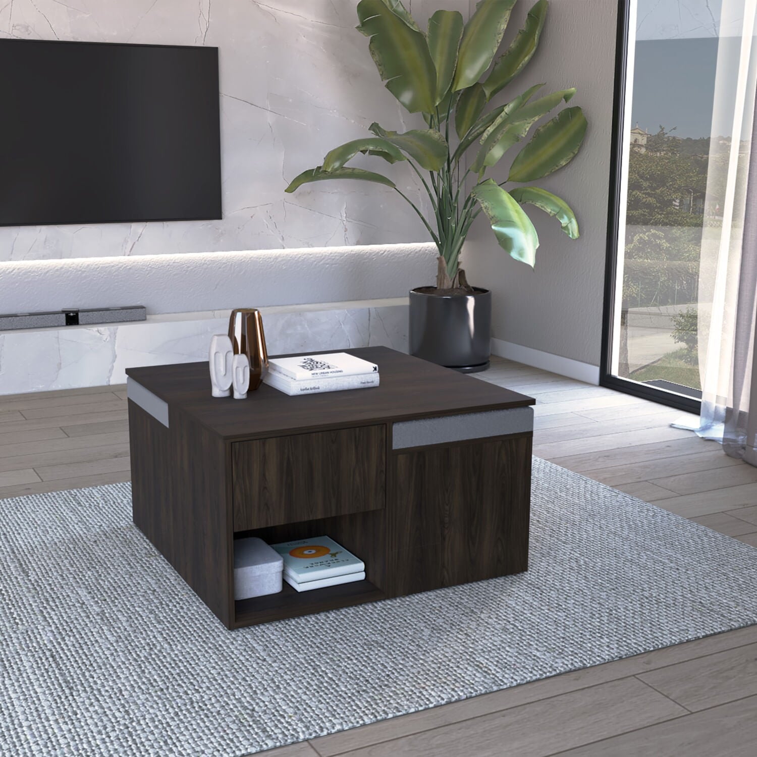Mesa De Centro Lucien 45X80X80 Rta Nogal Zf