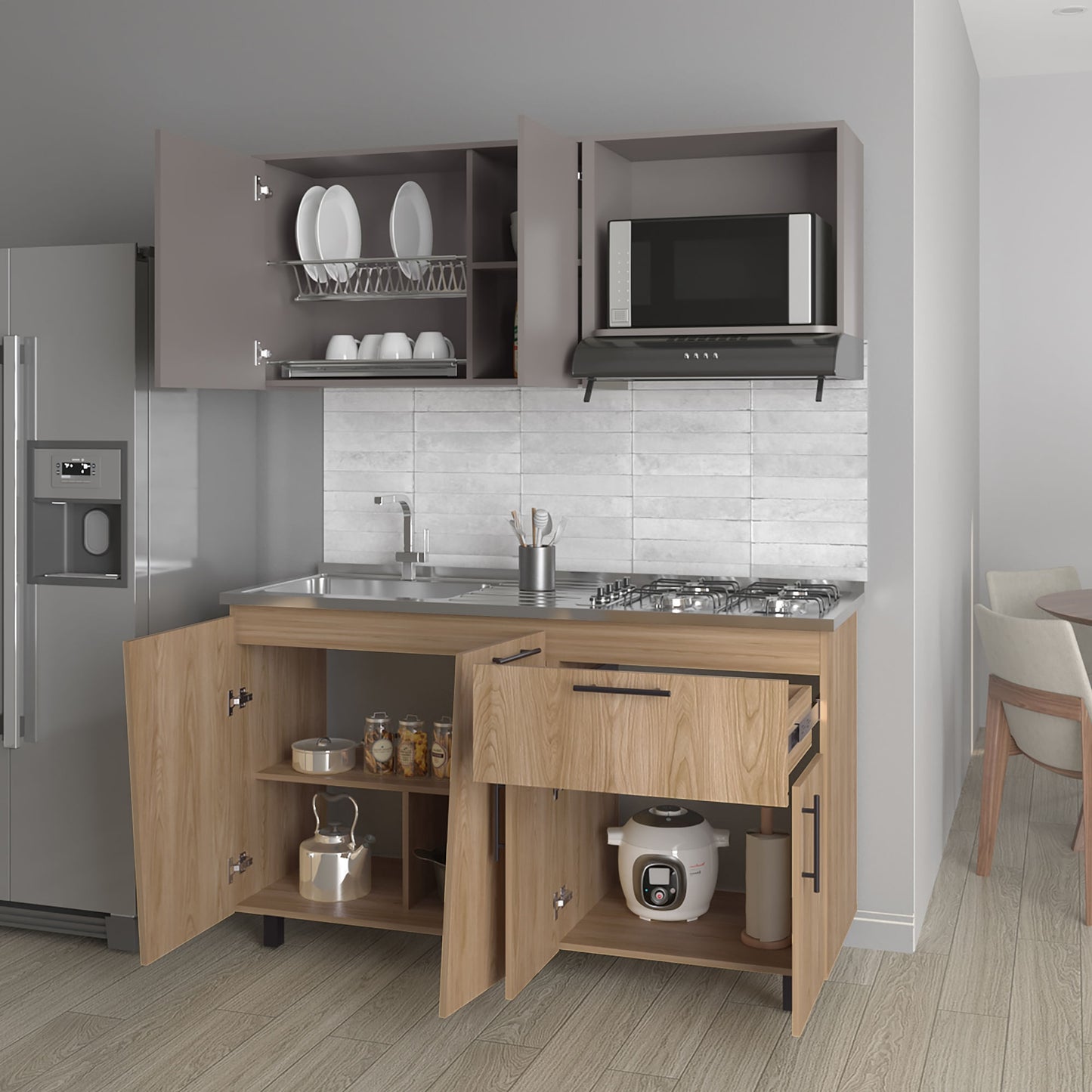 Cocina 150 Emilia 60X150X35 Rta Fresno Eu Taupe