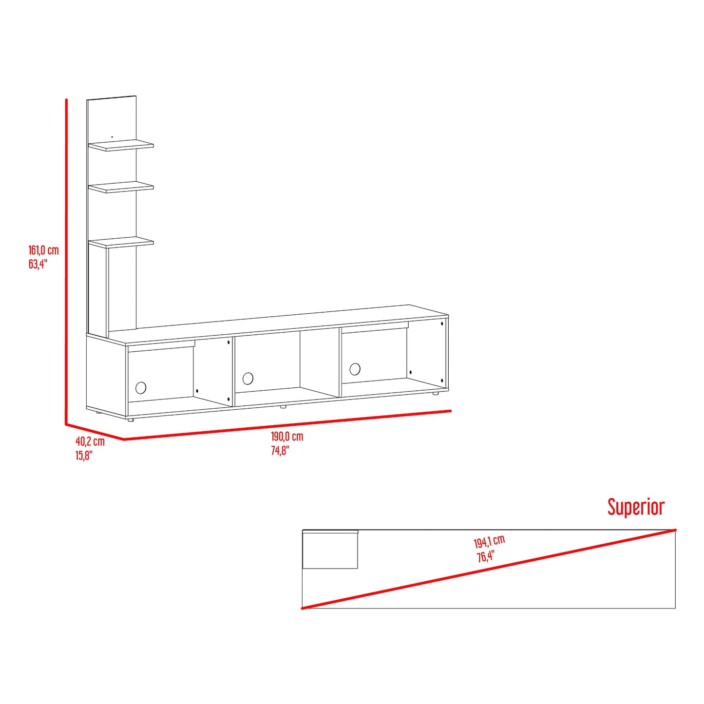 Centro De Entretenimiento 65" Canarias 161X190X40 Positano Wengue
