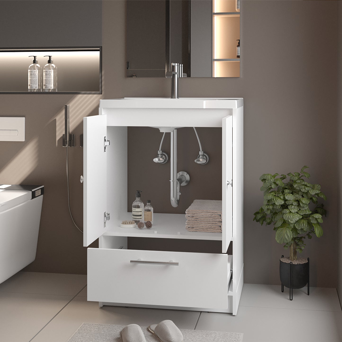 Mueble Para Lavamanos Madison 60 A Piso 89X60X45 Rta Blanco Mqz Zf