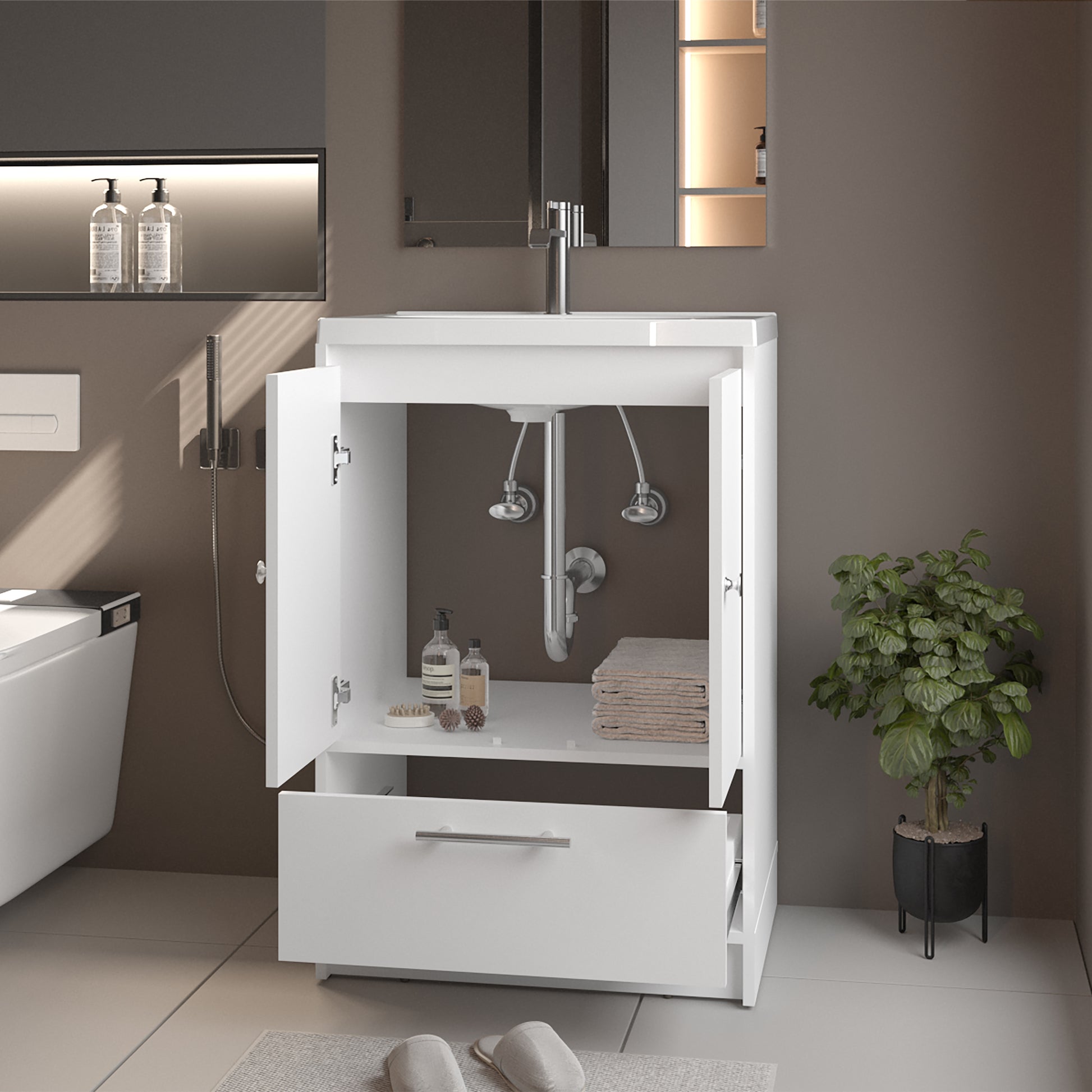 Mueble Para Lavamanos Madison 60 A Piso 89X60X45 Rta Blanco Mqz Zf