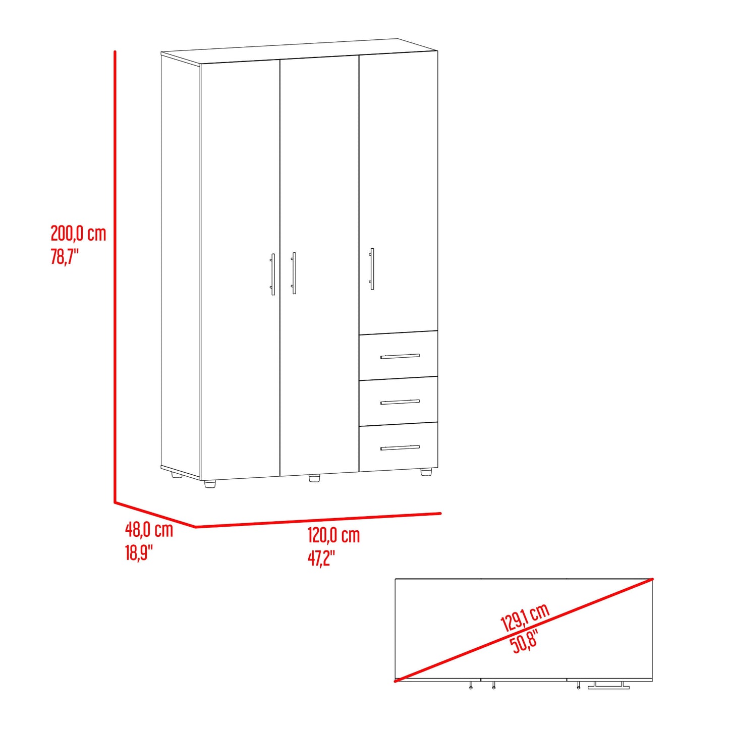 Closet Atenas 200X120X48 Rta Fresno Eu Blanco