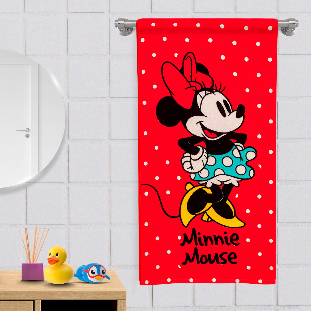 Toalla Infantil 320 Gramos Minnie Mouse Fondo Rojo