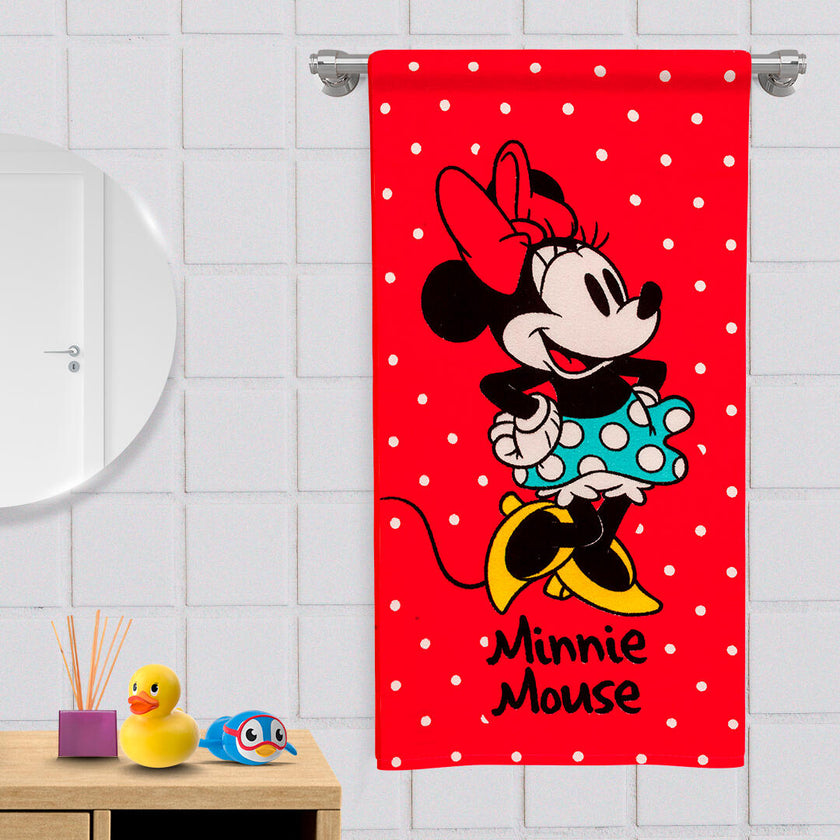 Toalla Infantil 320 Gramos Minnie Mouse Fondo Rojo