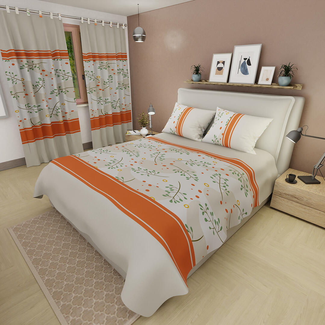 Juego De Sábanas Microfibra Suavizada Hojas De Verano En Beige Y Naranja
