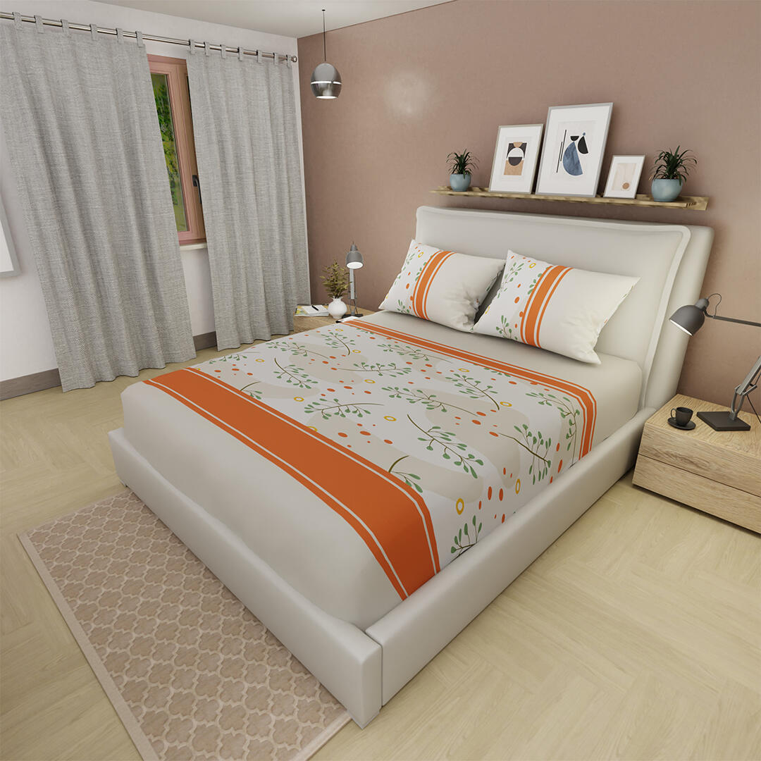 Sabana Ajustable Hojas De Verano En Naranja Y Beige