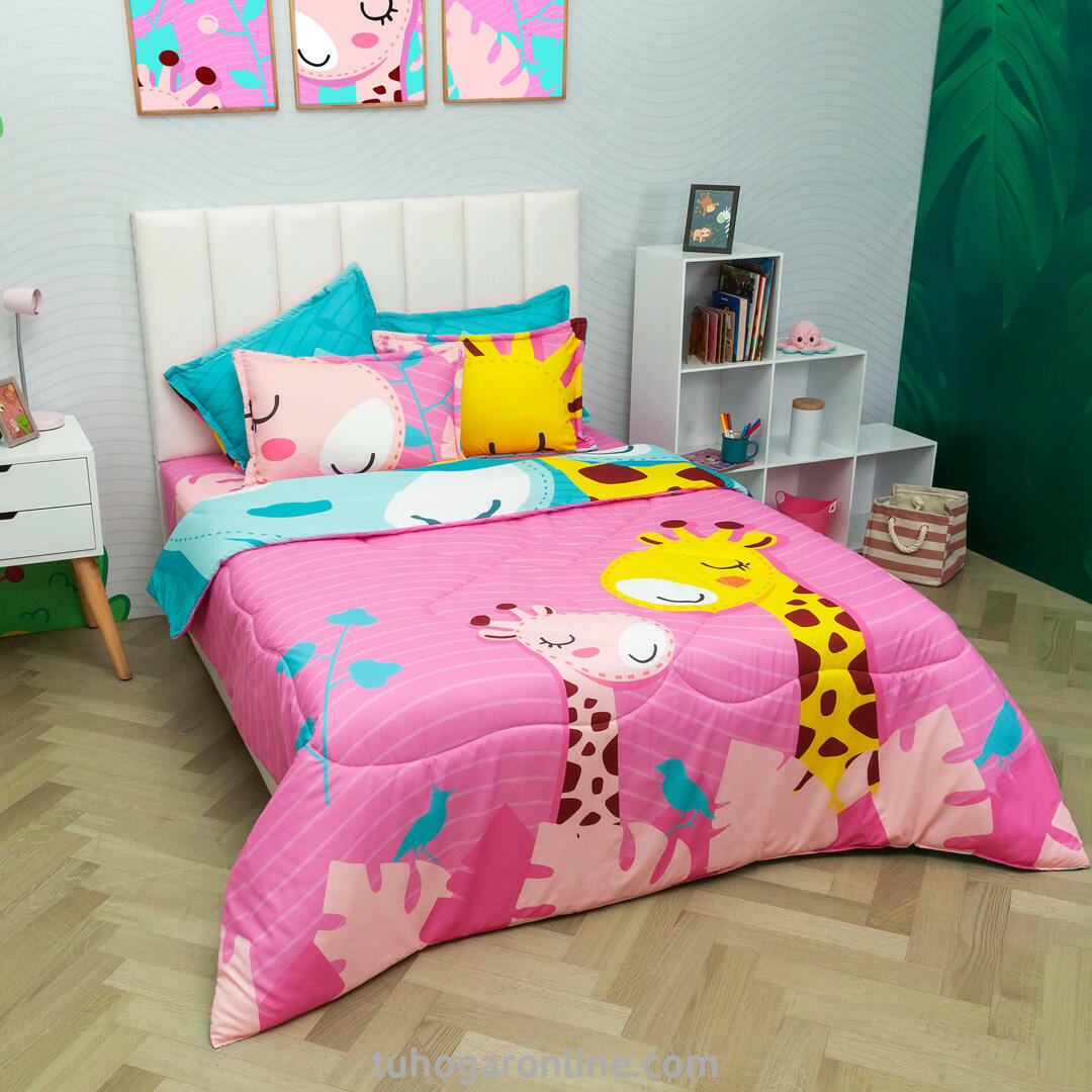 Cubrelecho Acolchado Doble Faz Linea Zoo Jirafa