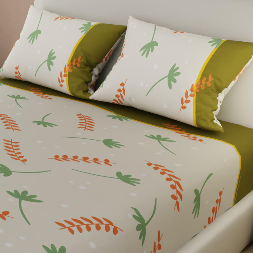 Sabana Ajustable Hojas De Verano Beige