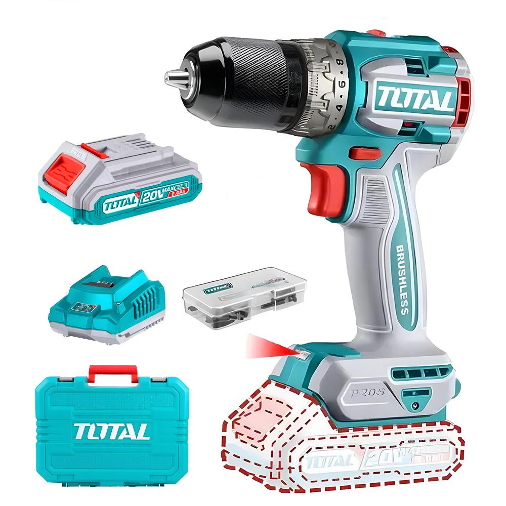 Taladro Atornillador Inalambrico 12 20V 60Nm Incluye 2 Bateria De 20Ah Cargador47 Accesorios Total Utdli20602