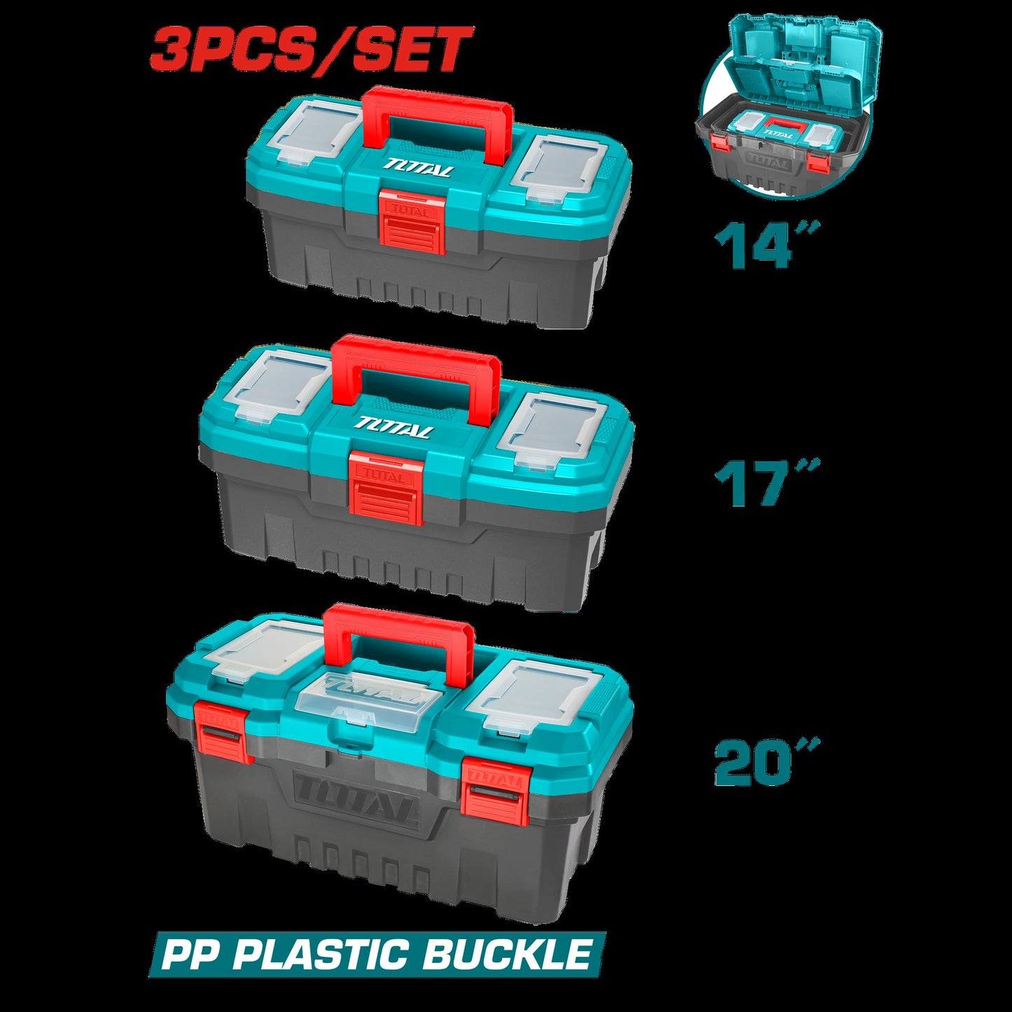 Set De 3 Caja Herramienta 14 17 Y 20 Total Tpbxk0031